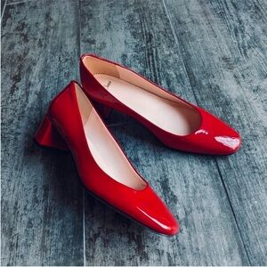 Brand New J. Crew Kate Patent Leather Ballet Block Heel Pumps in Cherry Red